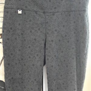 PECK & PECK BLACK PAISELY JACQUARD ANKLE CROPPED ELASTIC WAIST PULL ON AVA PANTS